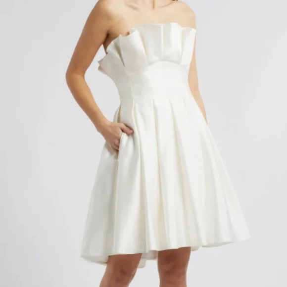 Amsale Pleated Strapless Fit & Flare Cocktail Dress